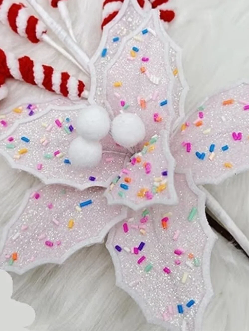Pink Glitter Holiday Poinsettia Stem with Pom Berry Accents. 6 Pieces. NWT.